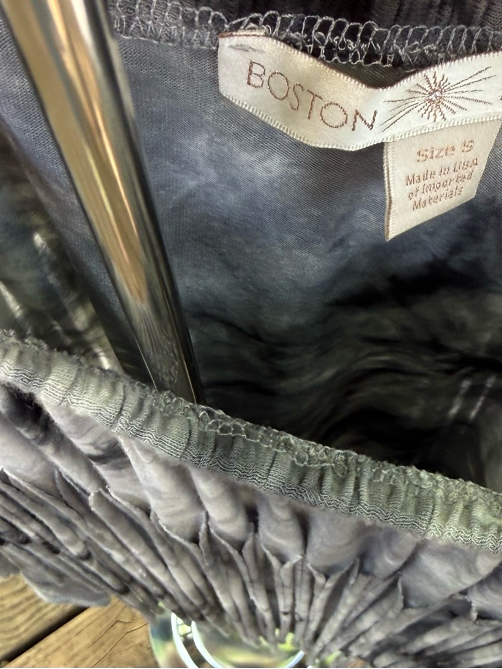 Boston Proper Gray Smocked Tie-Dye Top with Fringe - Picture 5 of 9